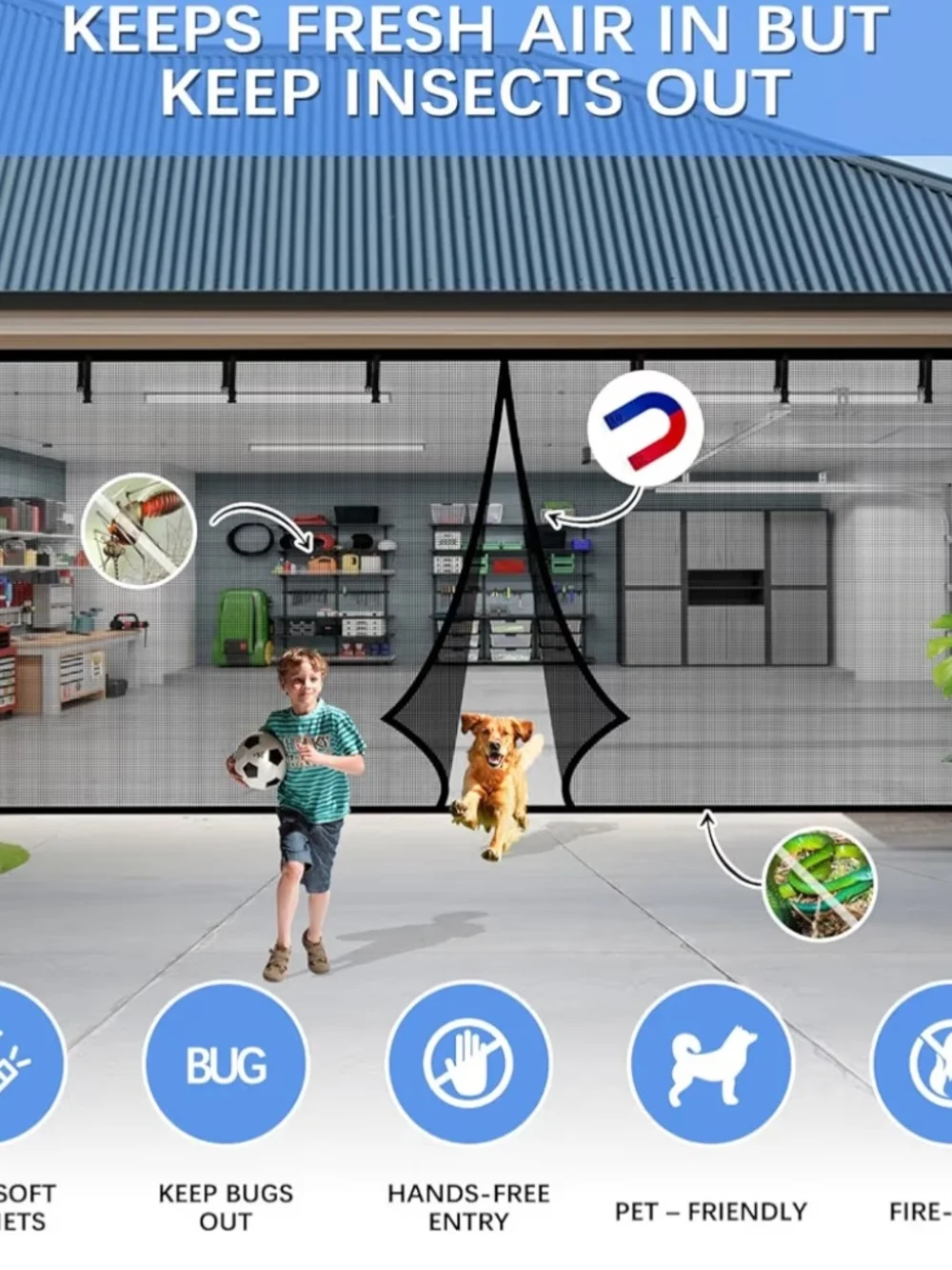 Garage Door Screen For 2 Stall Garage 16x8 Magnetic Mesh Screen Enclosure/Door